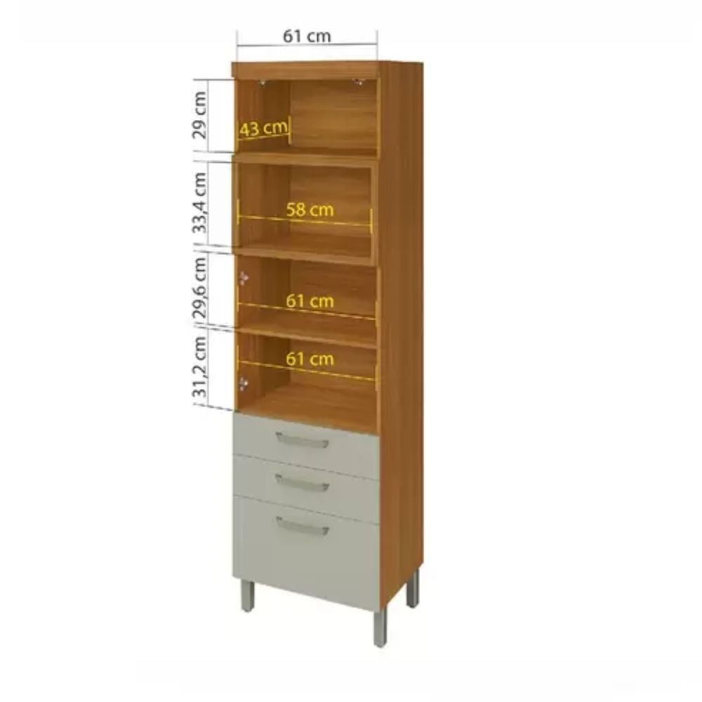 Paneleiro 2 Portas 3 Gavetas Nesher Princesa 64cm MDF Freijó/Off White
