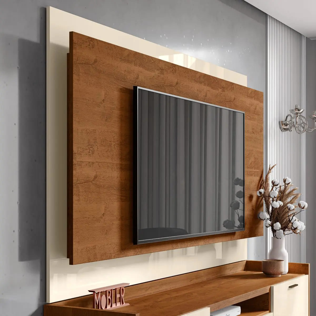 Painel C/ Bancada Mobler Arcade 1.8 Nature / Off White