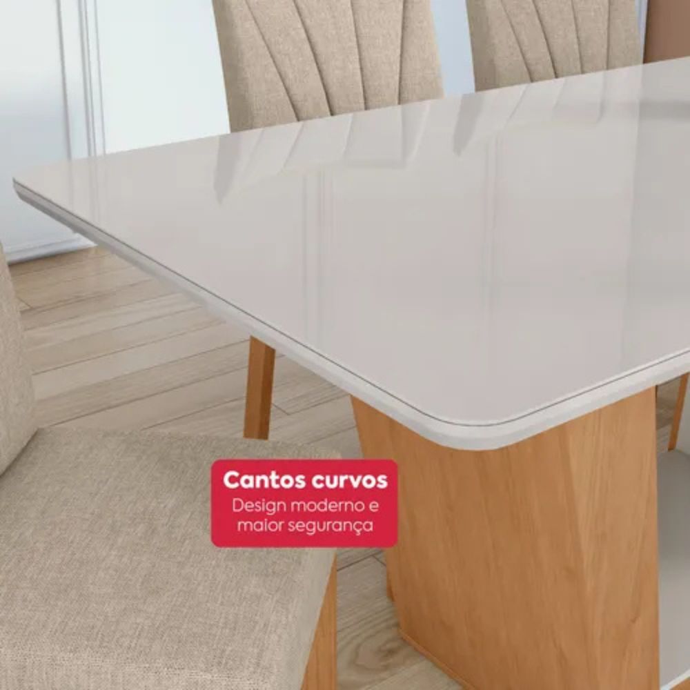 Mesa de Jantar Lopas Apogeu 1,70 6 Cadeiras Apogeu Amêndoa Clean/Off White
