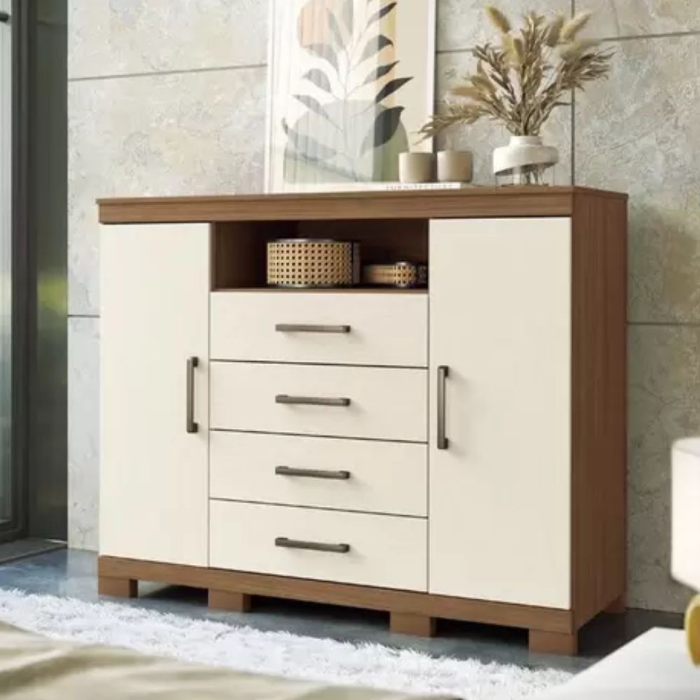 Cômoda Havana Master 2 Portas e 4 Gavetas Jatobá/Areia com Rodízios Santos Andirá