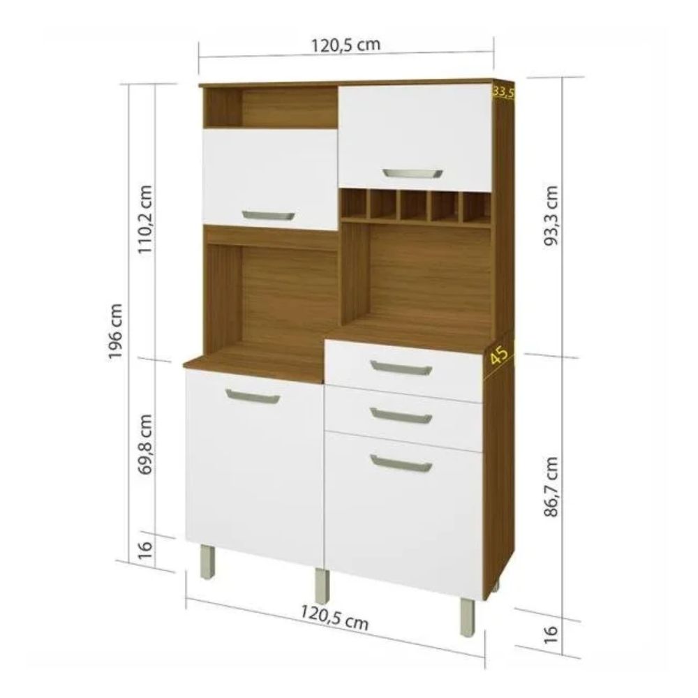 Armário de Cozinha Nesher Jr 4 Portas 2 Gavetas Freijo/branco