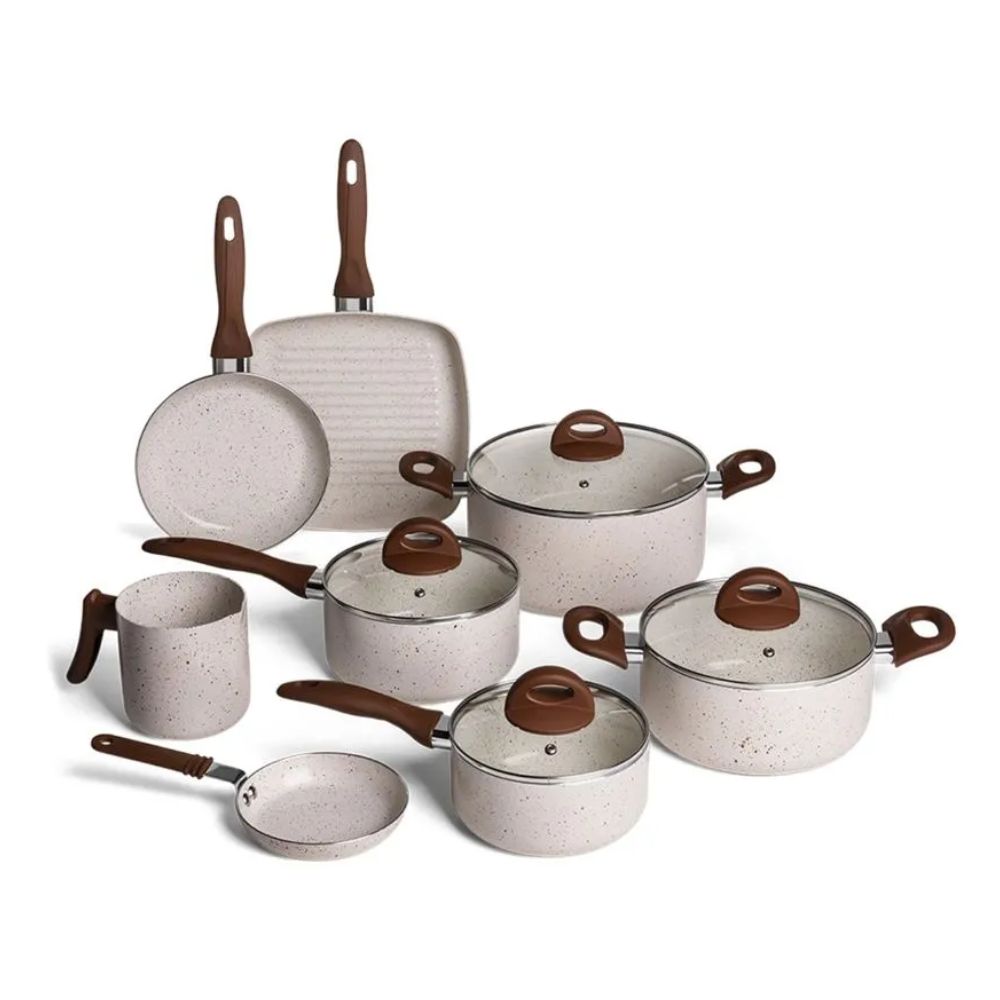 Conjunto de Panelas Brinox 8 Peças Cerâmica Smart Plus Vanila
