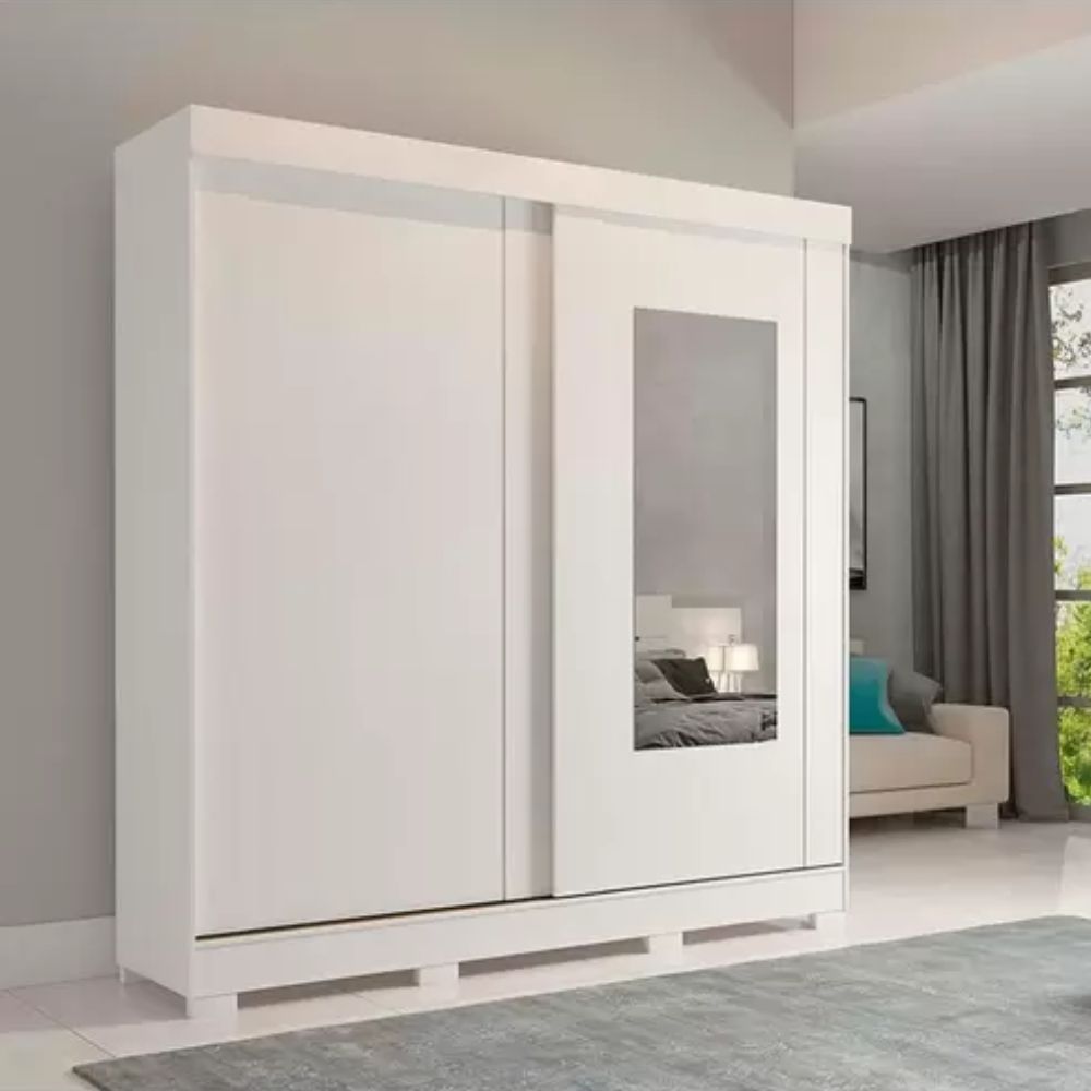Guarda-Roupa Casal Branco 2 Portas Correr 3 Gavetas Ilhéus Panan