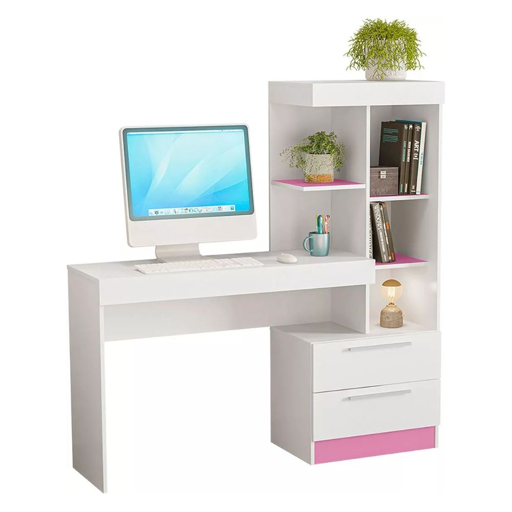 Mesa Notável Office 1.32mts NT 2010 Ref 129 Branco New/Rosa