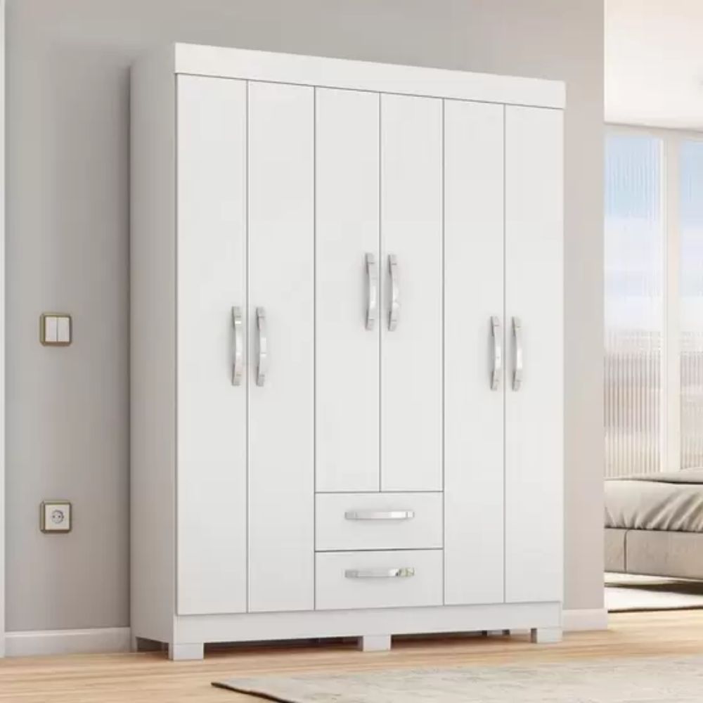 Guarda Roupa Solteiro 6 Portas 2 Gavetas NT 6015 Notável Móveis Branco New/Rosa