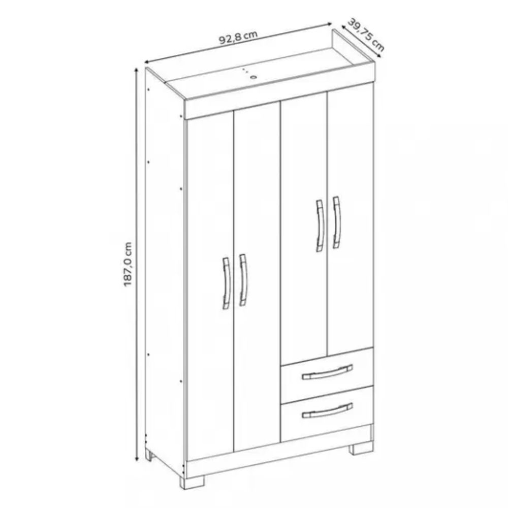 Guarda Roupa Solteiro 4 Portas 2 Gavetas Flex NT 6010 Notável Móveis Freijó Trend/Off White