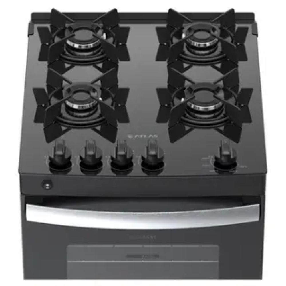 Fogão 4 Bocas Atlas Automático Milão Fast Glass Mesa de Vidro Preto