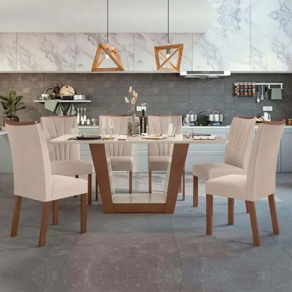 Mesa de Jantar Lopas Apogeu 6 Cadeiras Frassino/Off White