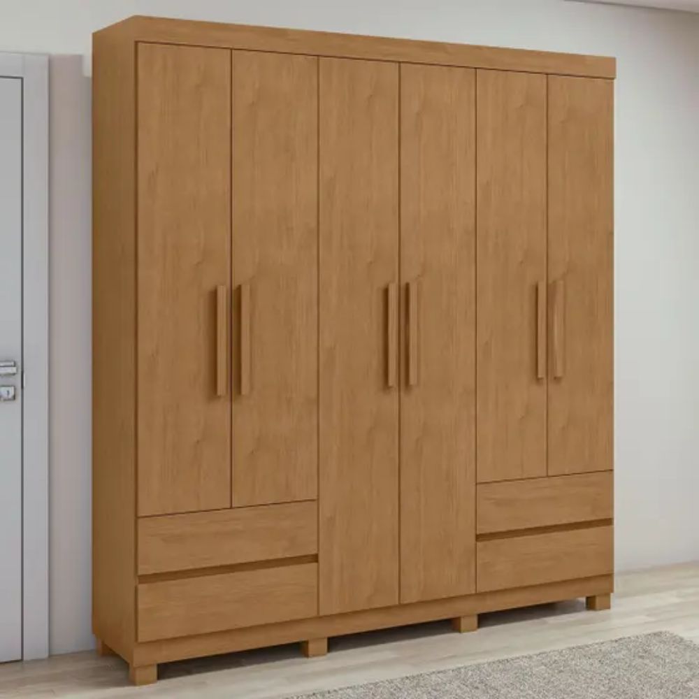Guarda Roupa Lopas 6 Portas Zeus Amêndoa Clean