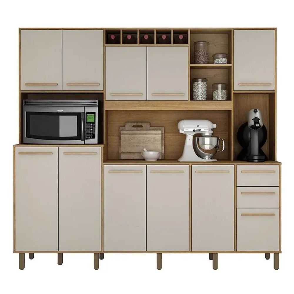 Armário de Cozinha Valdemóveis Petra 10 Portas Cinamomo/Off White