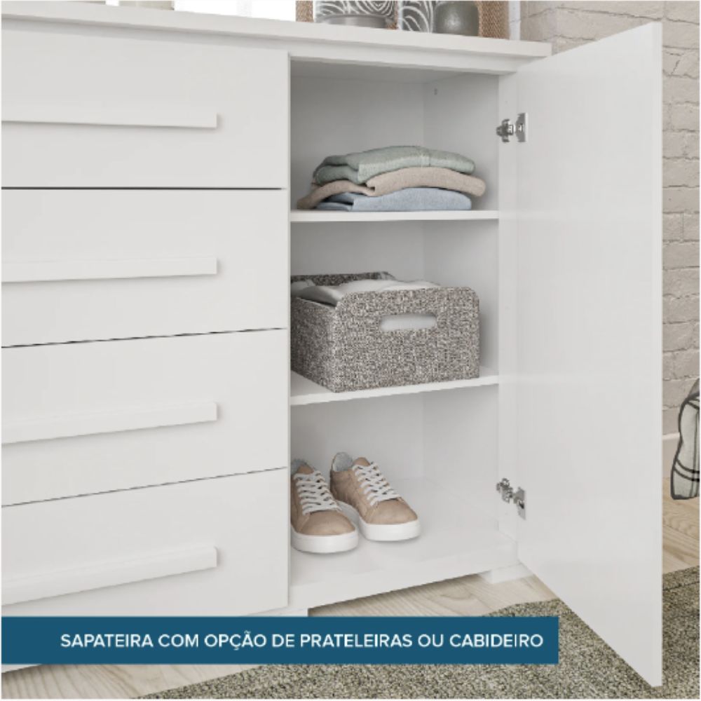 Cômoda Grande Rimo para Quarto 4 Gavetas com Sapateira Angra Jequitibá