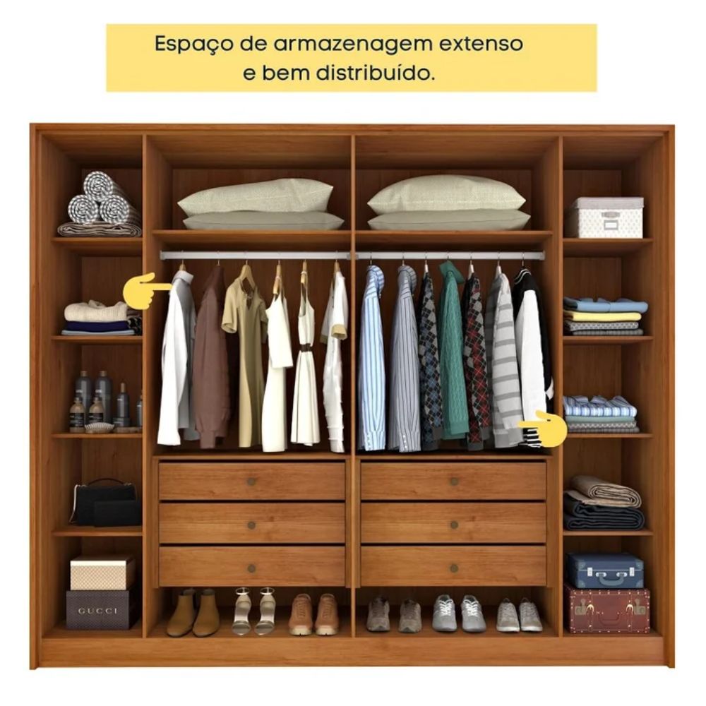 Guarda Roupa Casal 6 portas 6 gavetas Barcelona Ripado Tcil Móveis