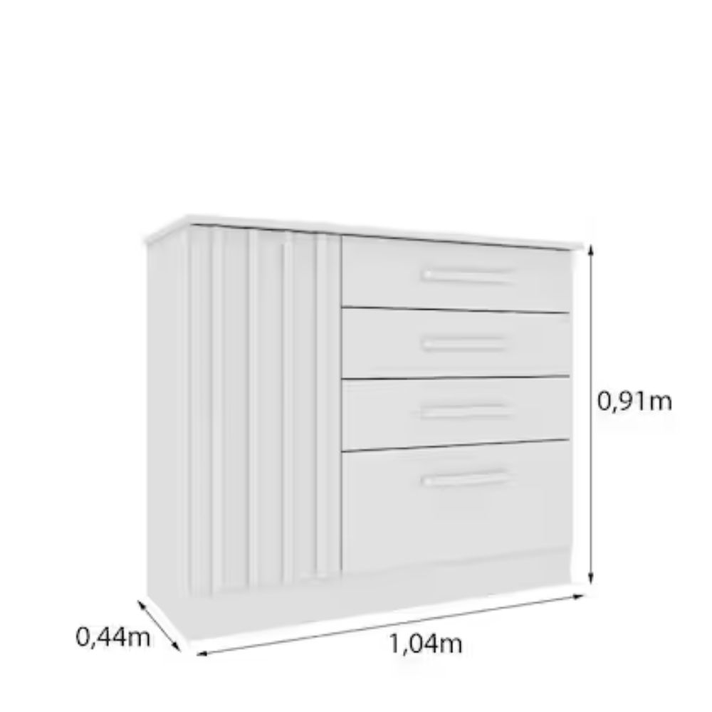 Cômoda Ripada 4 Gavetas 1 Porta Guarani Tcil