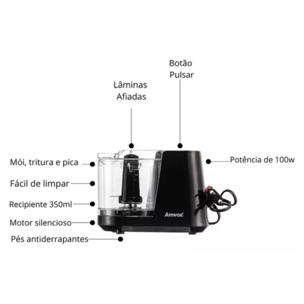 Mini Processador de Alimentos Amvox APR 1001 Black 100W 220V