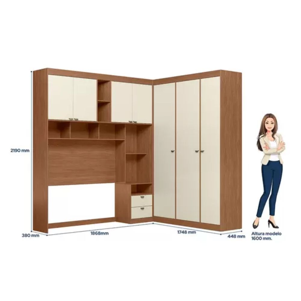 Guarda Roupa Quarto Casal 7 Portas 2 Gavetas Lugano Santos Andirá Jatobá/Areia
