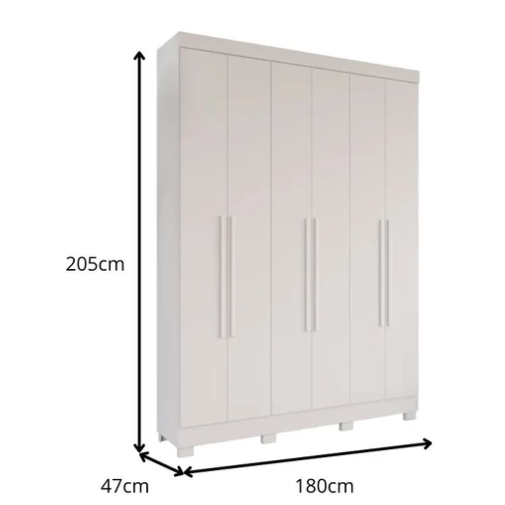 Guarda-roupa Recife 6 Portas 2 Gavetas com Espelho Salleto Branco
