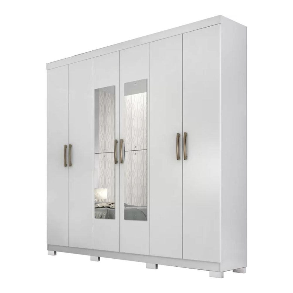Guarda Roupa Santos Andira 6 p Imaginare Com Espelho  Com  Pes Branco