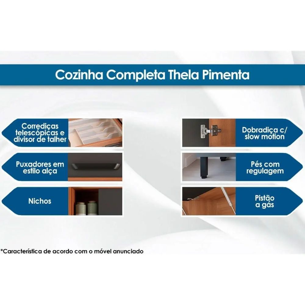 Cozinha Compacta Pimenta Telasul 1,20m 2 Portas 2 Gavetas Freijo/Branco