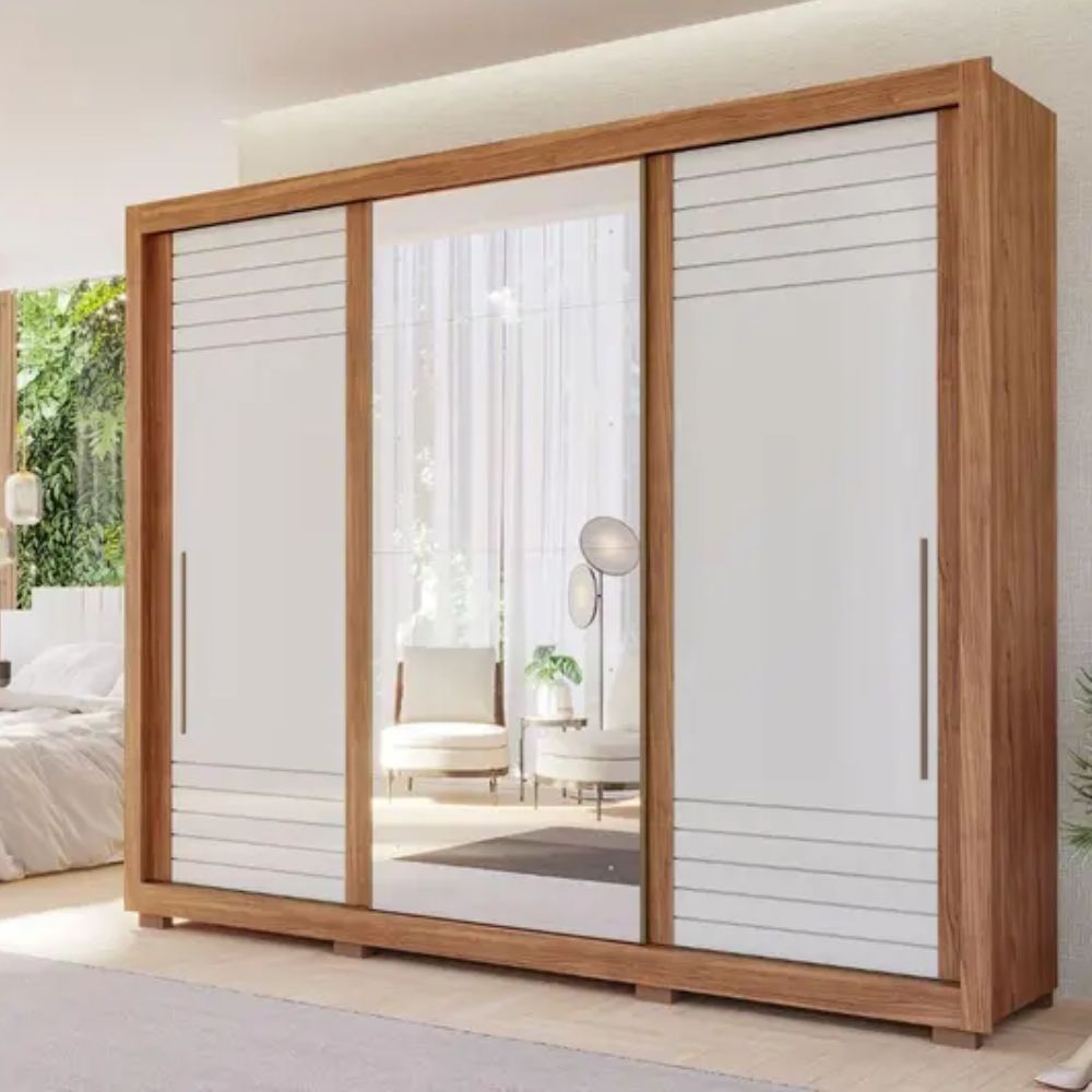 Guarda-Roupa Panan Vitória 3 Portas e 6 Gavetas Cinamomo/Off White