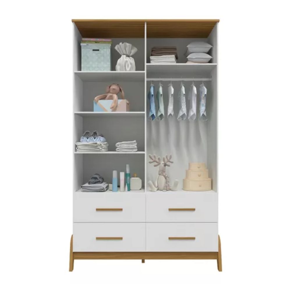 Guarda Roupa Peroba Guti 4 Portas Branco/Amêndoa