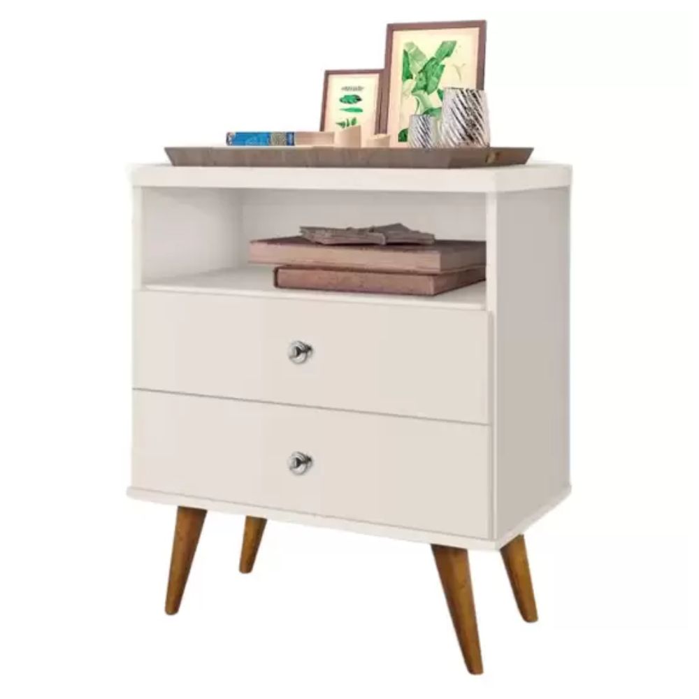Mesa De Cabeceira Status 2 Gavetas Off White J&amp;A Móveis