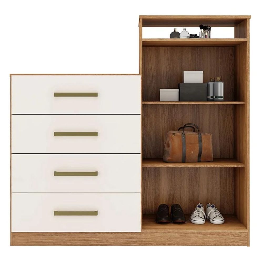 Cômoda Áurea 2 Portas e 4 Gavetas Amêndola/Off White - Demóbile