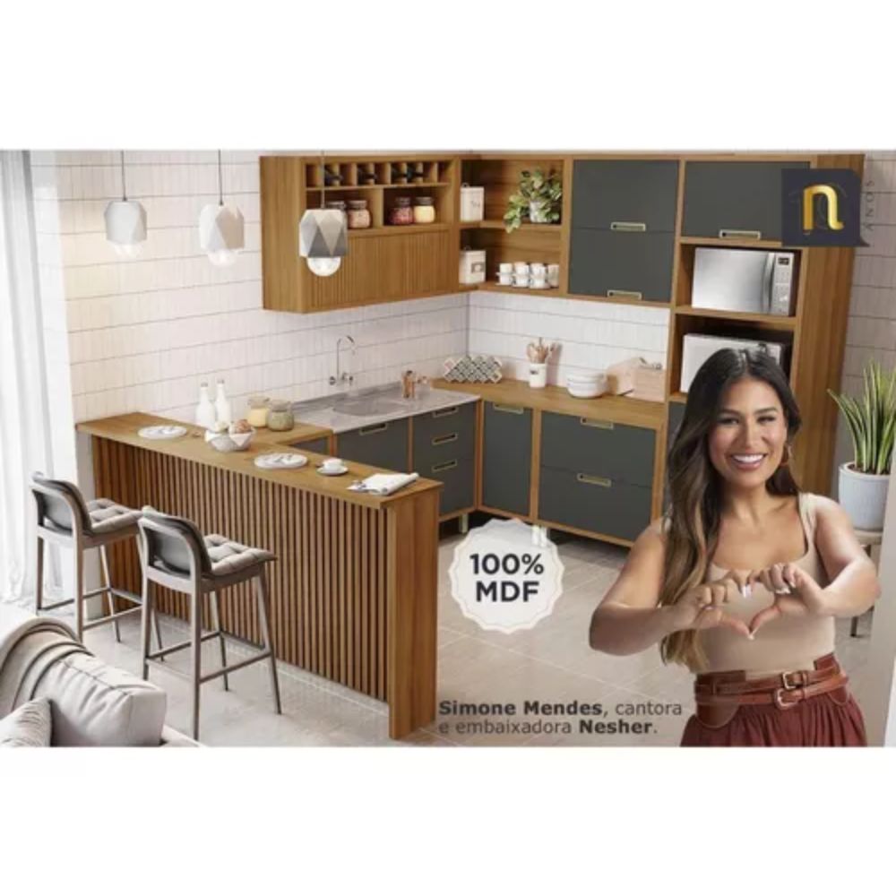 Balcão Nesher Canto Imperatriz 1 Porta 93 x 52 Centímetros Freijo Off White