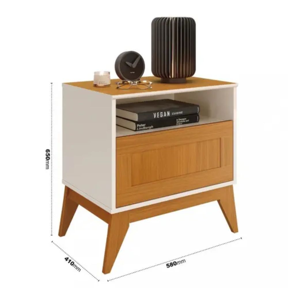 Mesa de Cabeceira EDN Urban Off White/Cedro