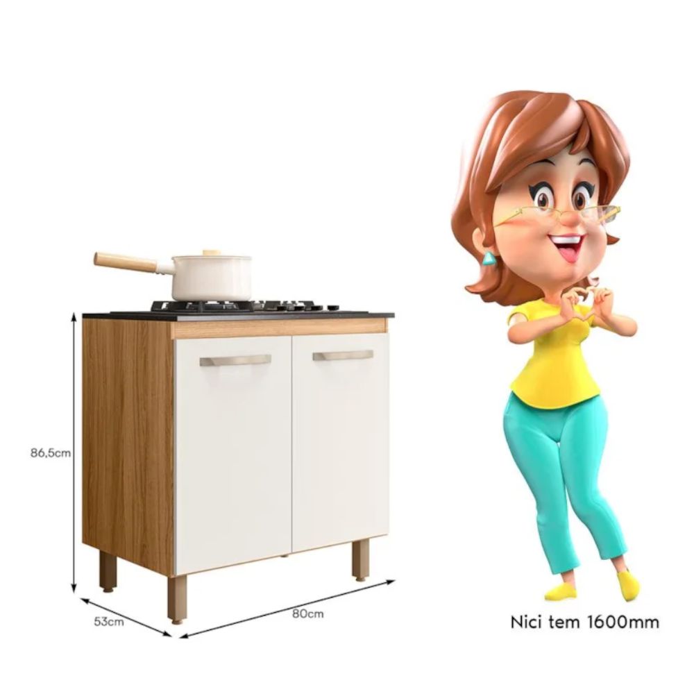 Balcão para Cooktop 80cm com 2 Portas Fit Freijó/Off White Nicioli