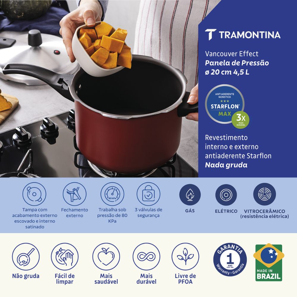 Panela de Pressão Tramontina Vancouver Effect 4,5L Vermelha