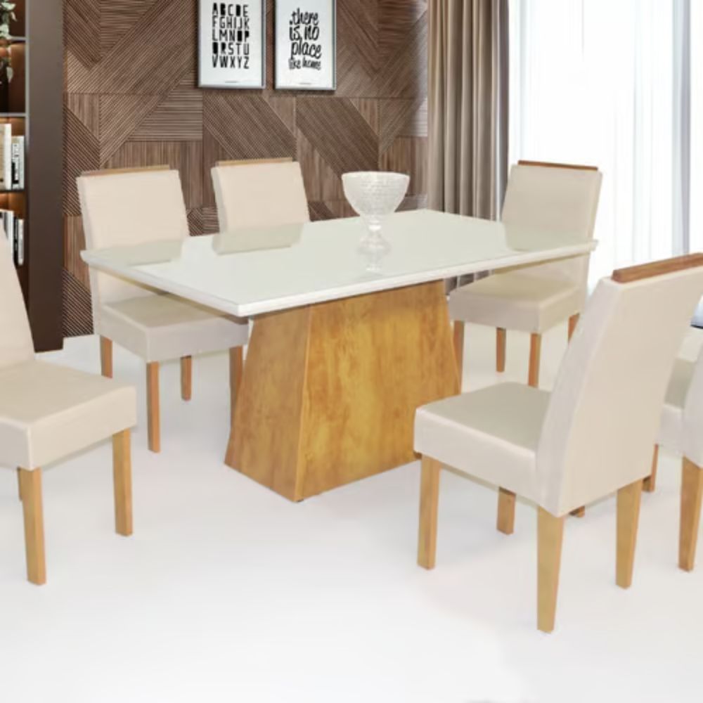 Mesa Retangular Florença 6 Cadeiras São Carlos Freijo Com Off White