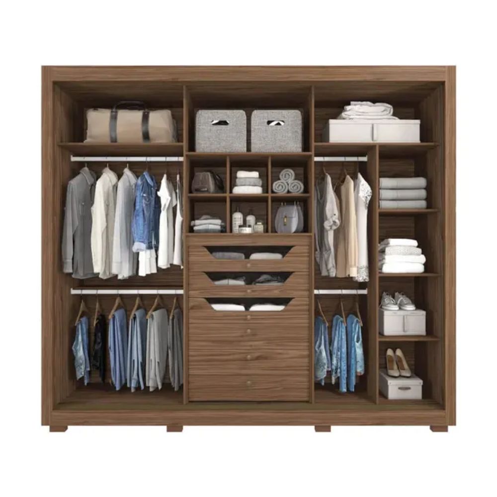 Guarda Roupa Panan Vitoria Slide Glass 3 Portas Avelan/Off White