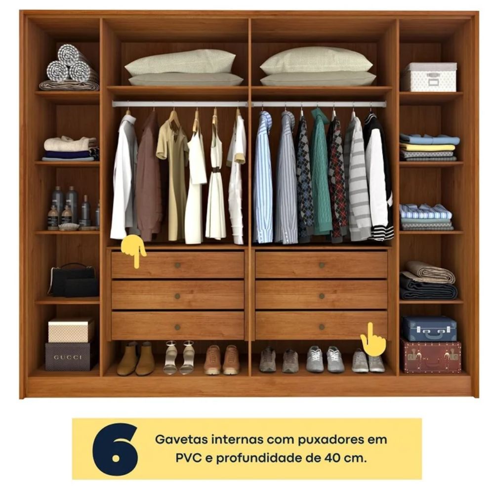 Guarda Roupa Casal 6 portas 6 gavetas Barcelona Ripado Tcil Móveis