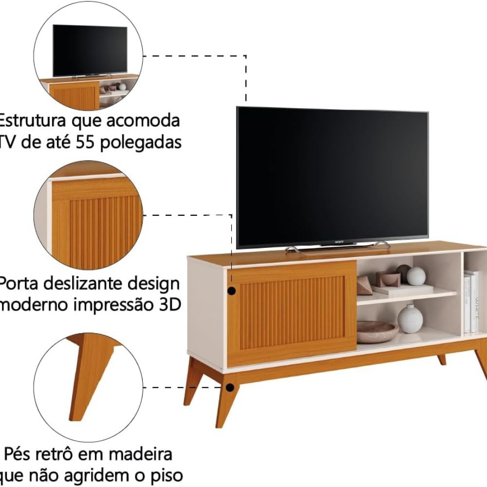 Rack EDN Aruba 1 Porta Ripada Off White/Cedro