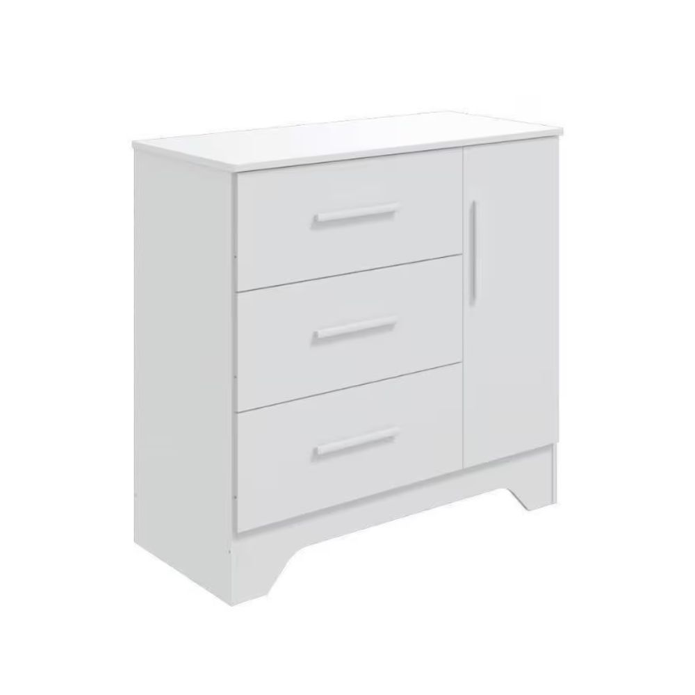 Cômoda De Quarto Popy Retrô 3 Gavetas Branco Brilho Peroba