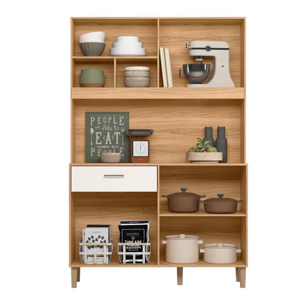 Armário Para Cozinha 6 Portas 1 Gaveta 120 cm Freijó Off White Cristal Erva Doce Nicioli