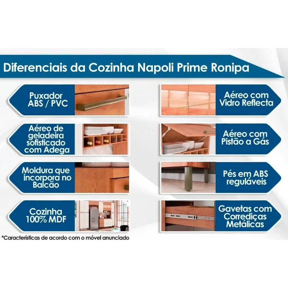 Cozinha Ronipa Napoli Prime Com Balção Castanho/Branco