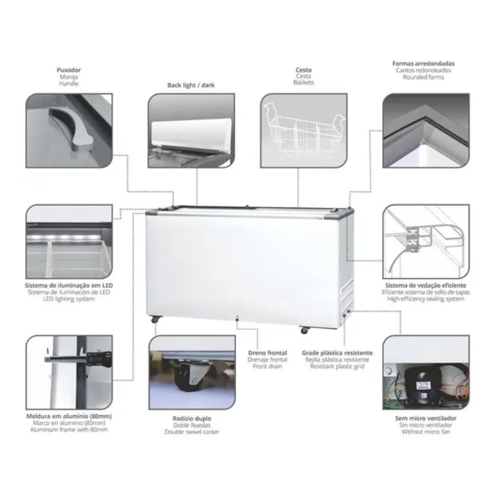 Freezer Fricon Horizontal HCED 411 Litros Tampa de Vidro Branco