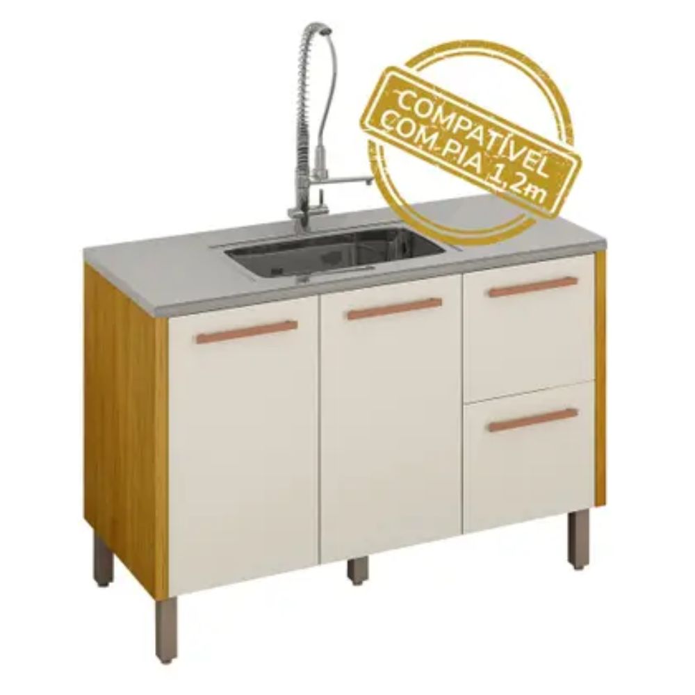 Cozinha Completa 5 Peças Donna 273 cm Vidro Reflecta e LED Aéreo 2 pts - CHF Móveis