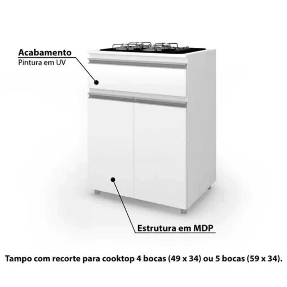 Balcão Movelbento P/ Cooktop Asm 186 0,70 Cm Branco
