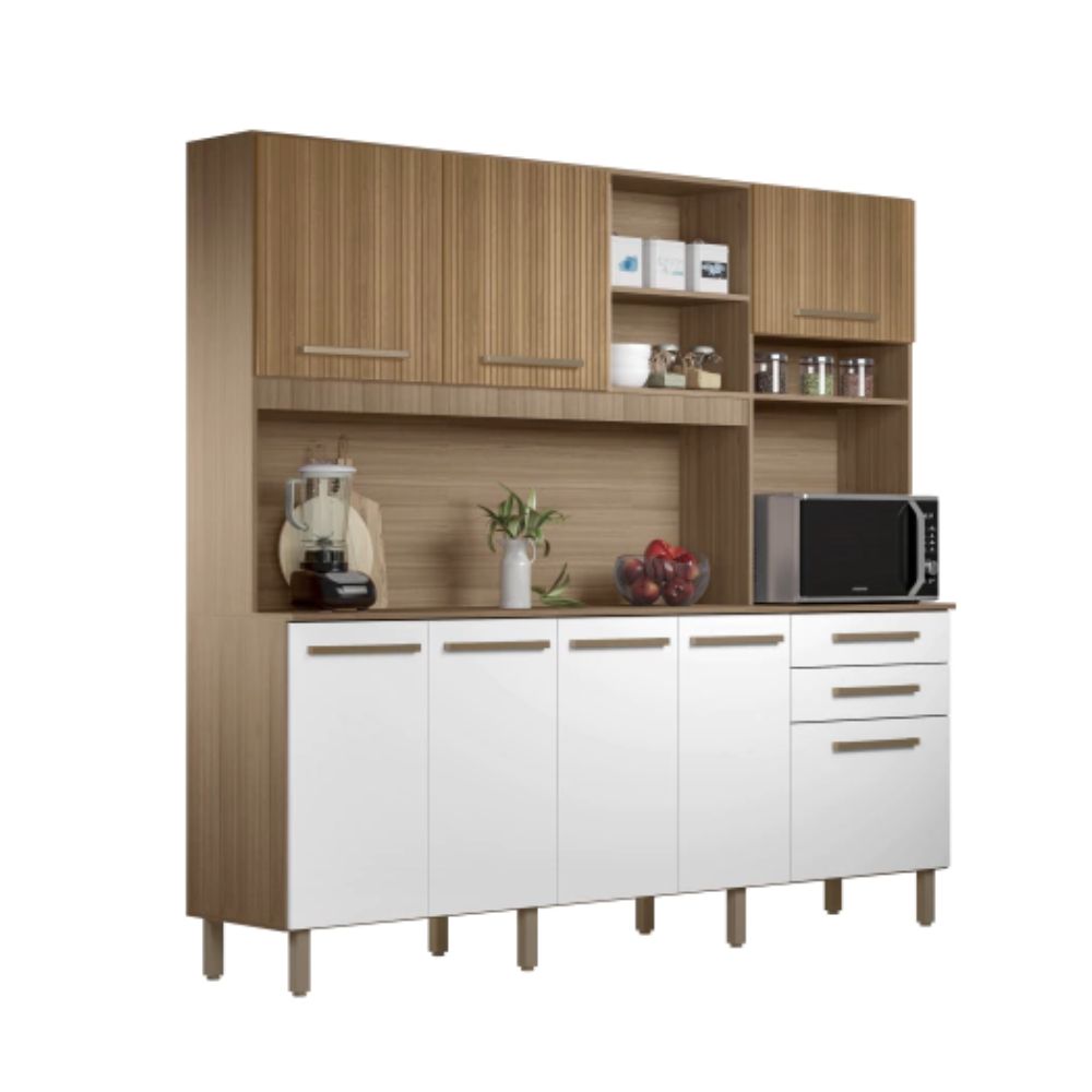 Kit Cozinha Madine Ibiza 2130 Montana/Branco/Ripado
