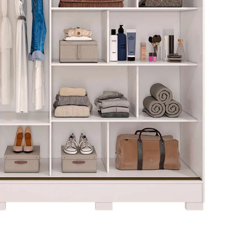 Guarda-Roupa Casal Branco 2 Portas Correr 3 Gavetas Ilhéus Panan