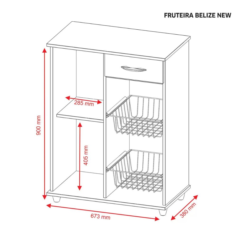 Balcão com Fruteira 1 Porta 1 Gaveta Belize Notável Freijó/Branco