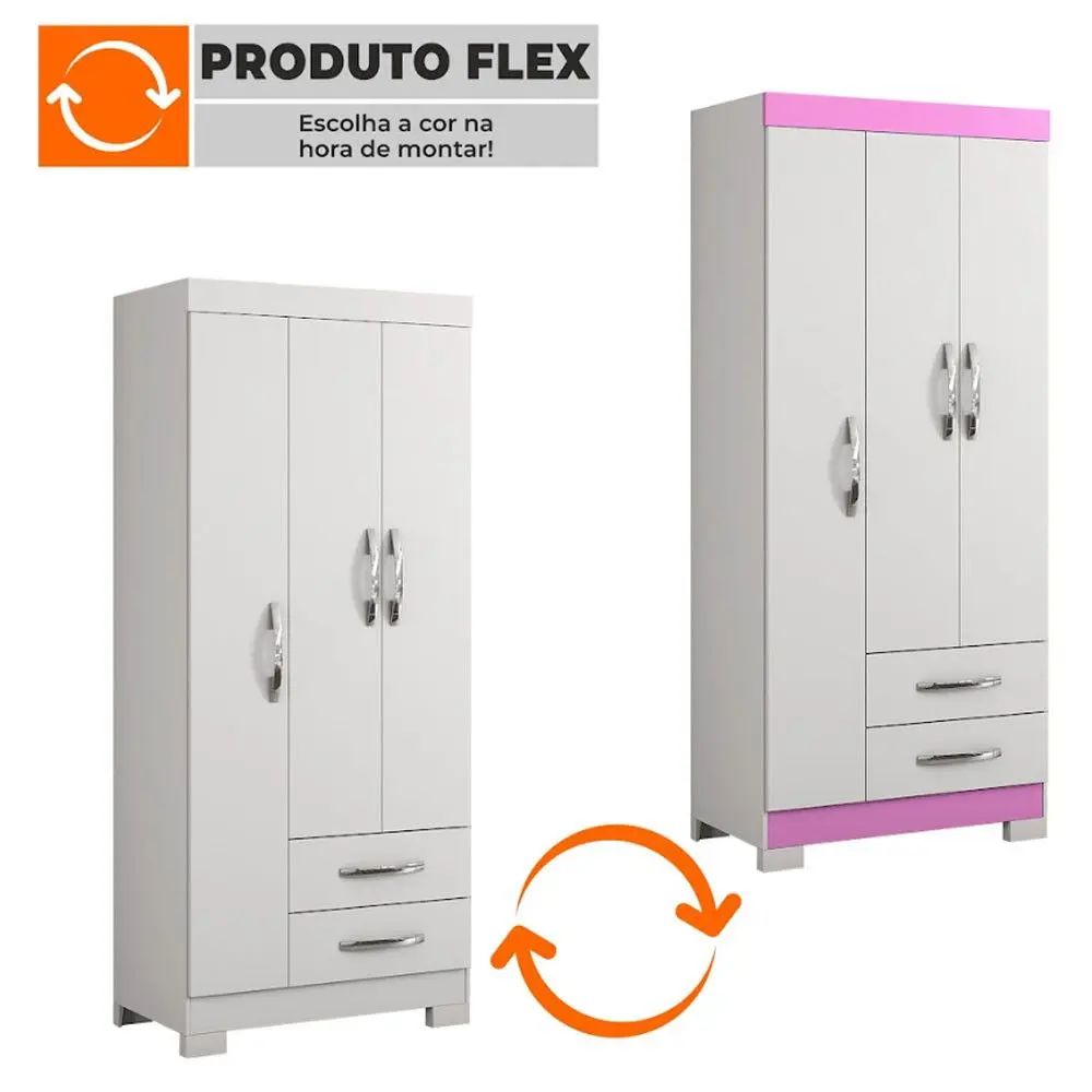 Guarda Roupa Notavel Nt 5000 3 Portas Branco New/Rosa