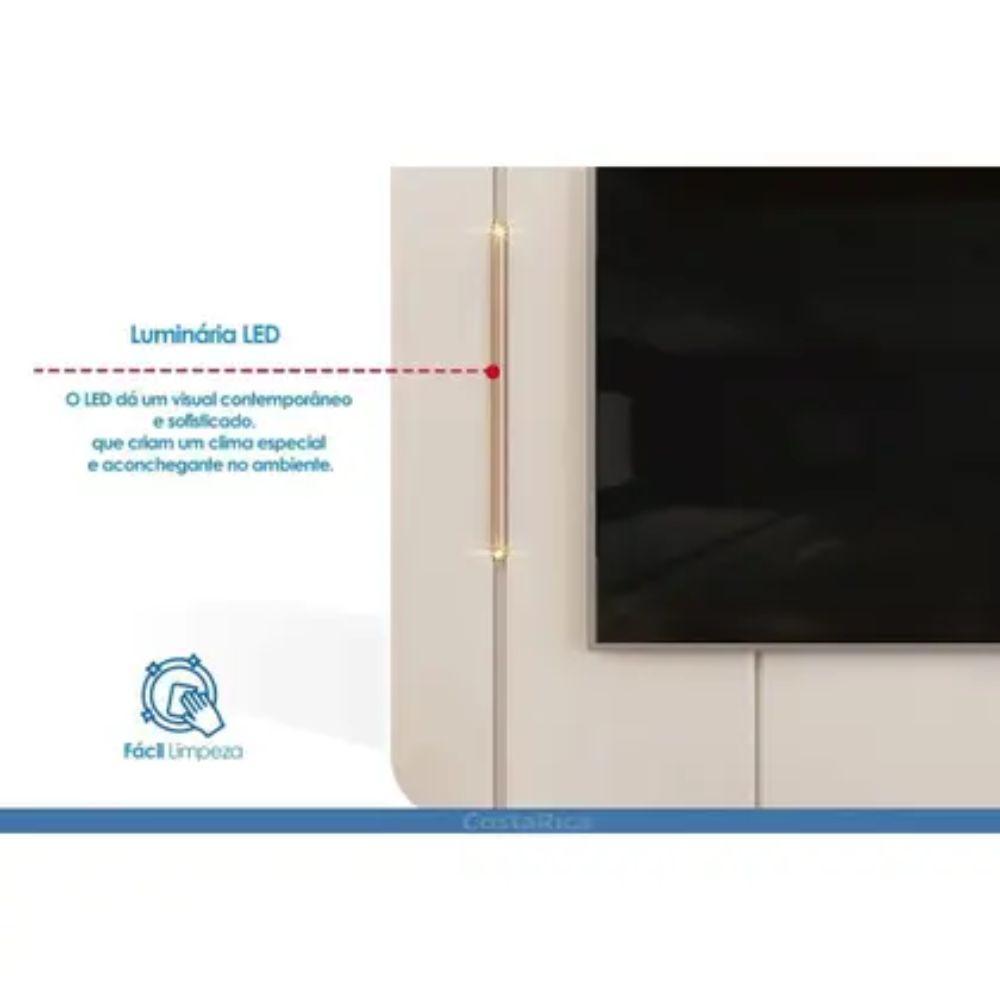 Home p/ TV até 65 Pol Adele c/ Led e Nichos 180x189cm Cedro/Bali - DJ Móveis