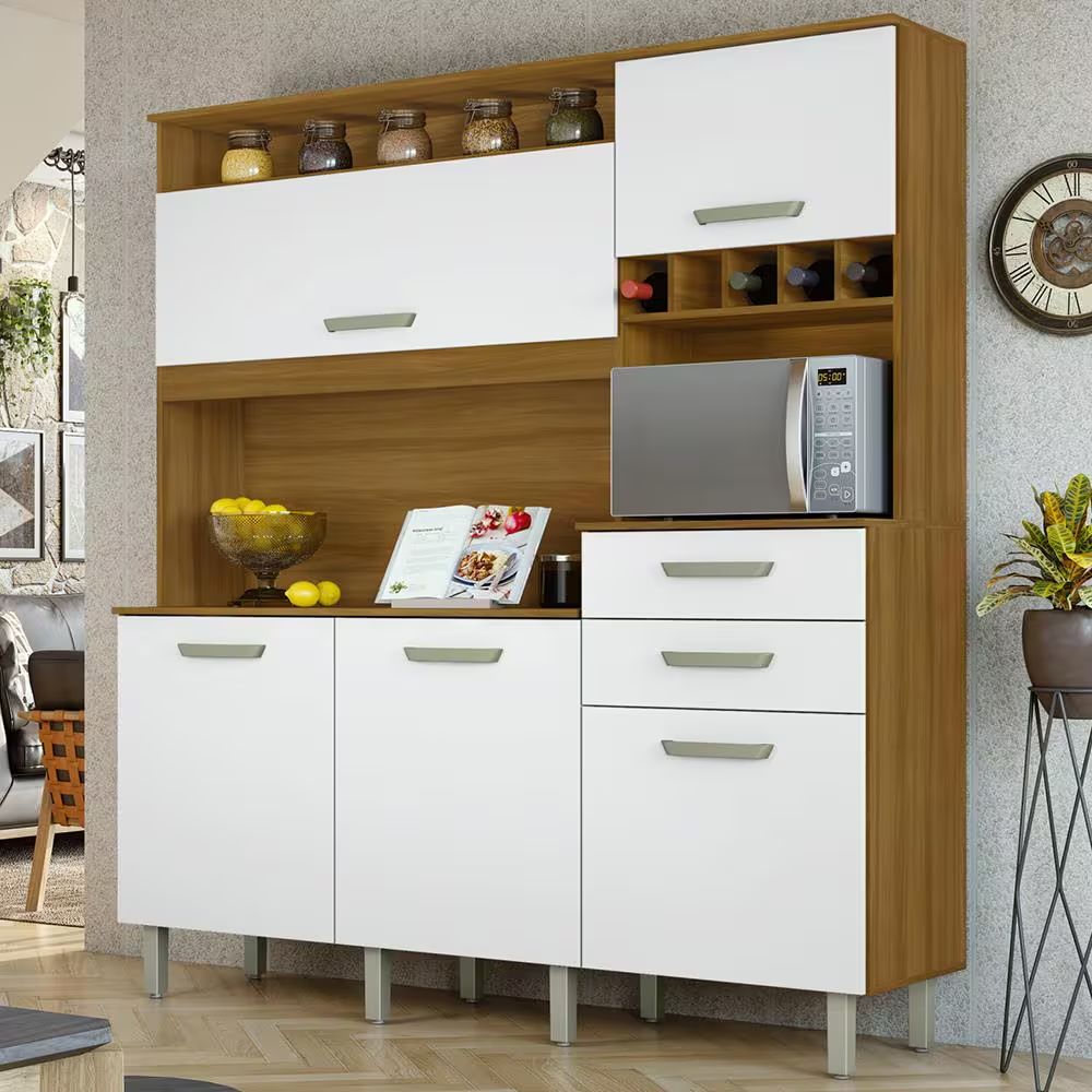 Cozinha Compacta Smart MDF Com 5 Portas Freijó Branco Nesher
