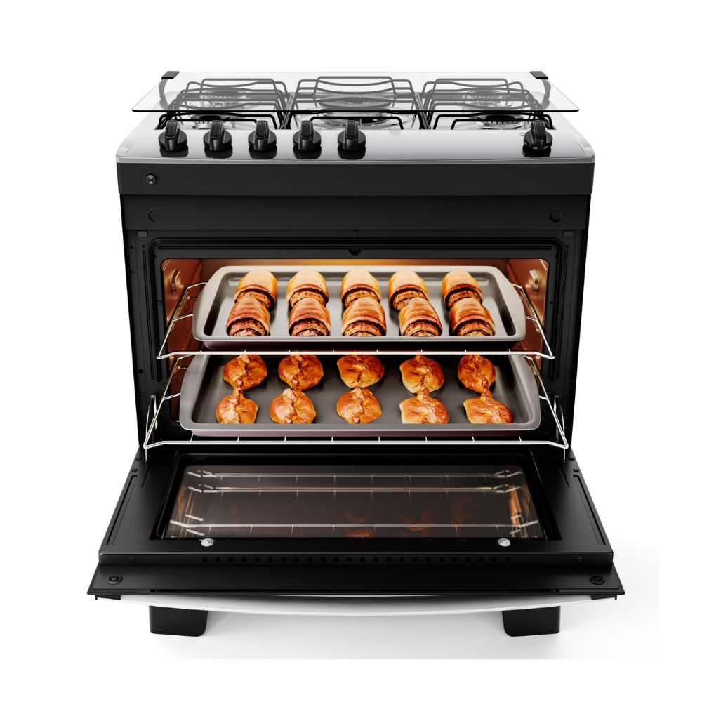Fogão 5 Bocas Preto com Mesa Inox Atlas Agile Up Bivolt