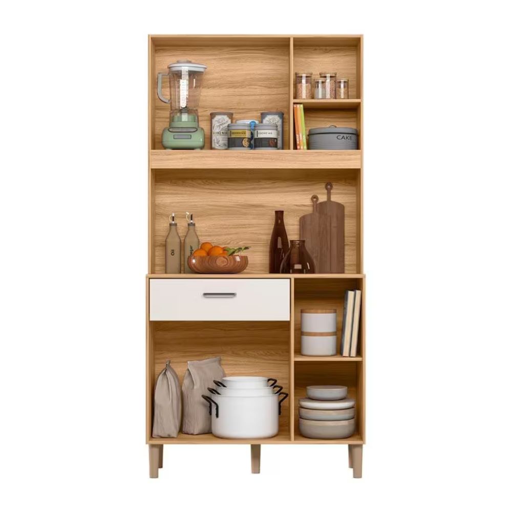 Armário Para Cozinha 4 Portas 1 Gaveta 90 cm Freijó Off White Cristal Erva Doce Nicioli