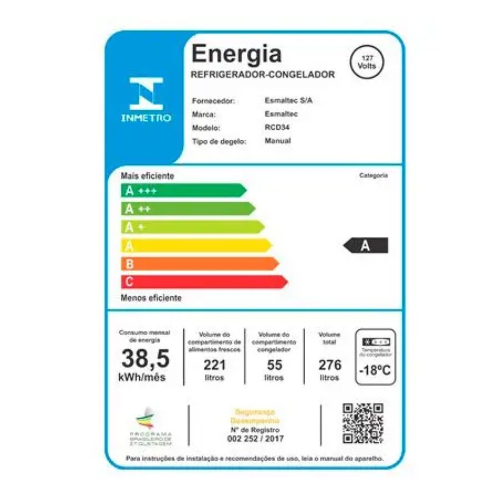 Refrigerador Esmaltec RCD34 Duplex Inverter Branco