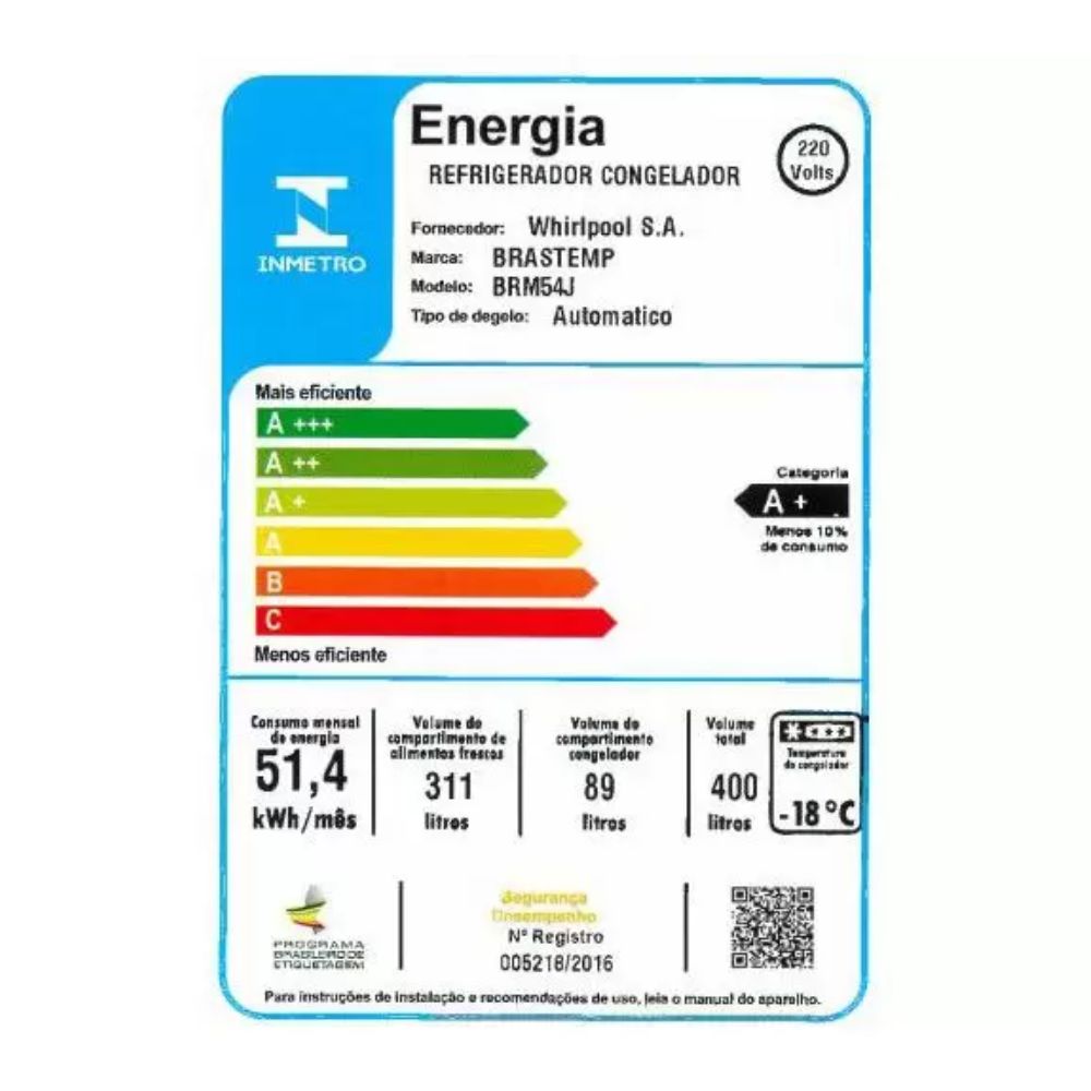 Refrigerador Brastemp 400 Litros BRM54 2 Portas Branco